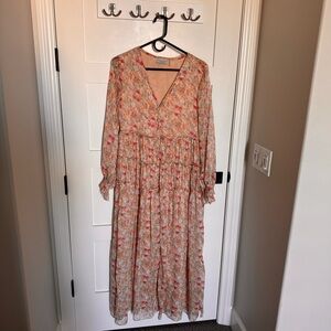 Dress Forum romantic long sleeve v neck midi dress size small